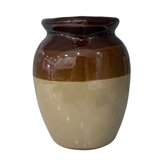 Vtg Stoneware Pitcher Jug 6" Two-toned Brown Glazed Finish Pottery With Handle - Picture 4 of 11